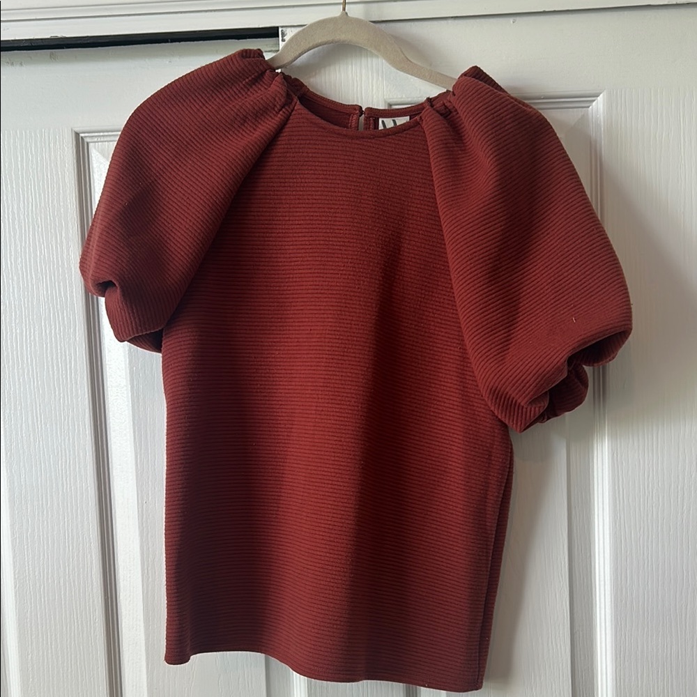 Worthington Red Puff Sleeve Blouse Oversized Boxy